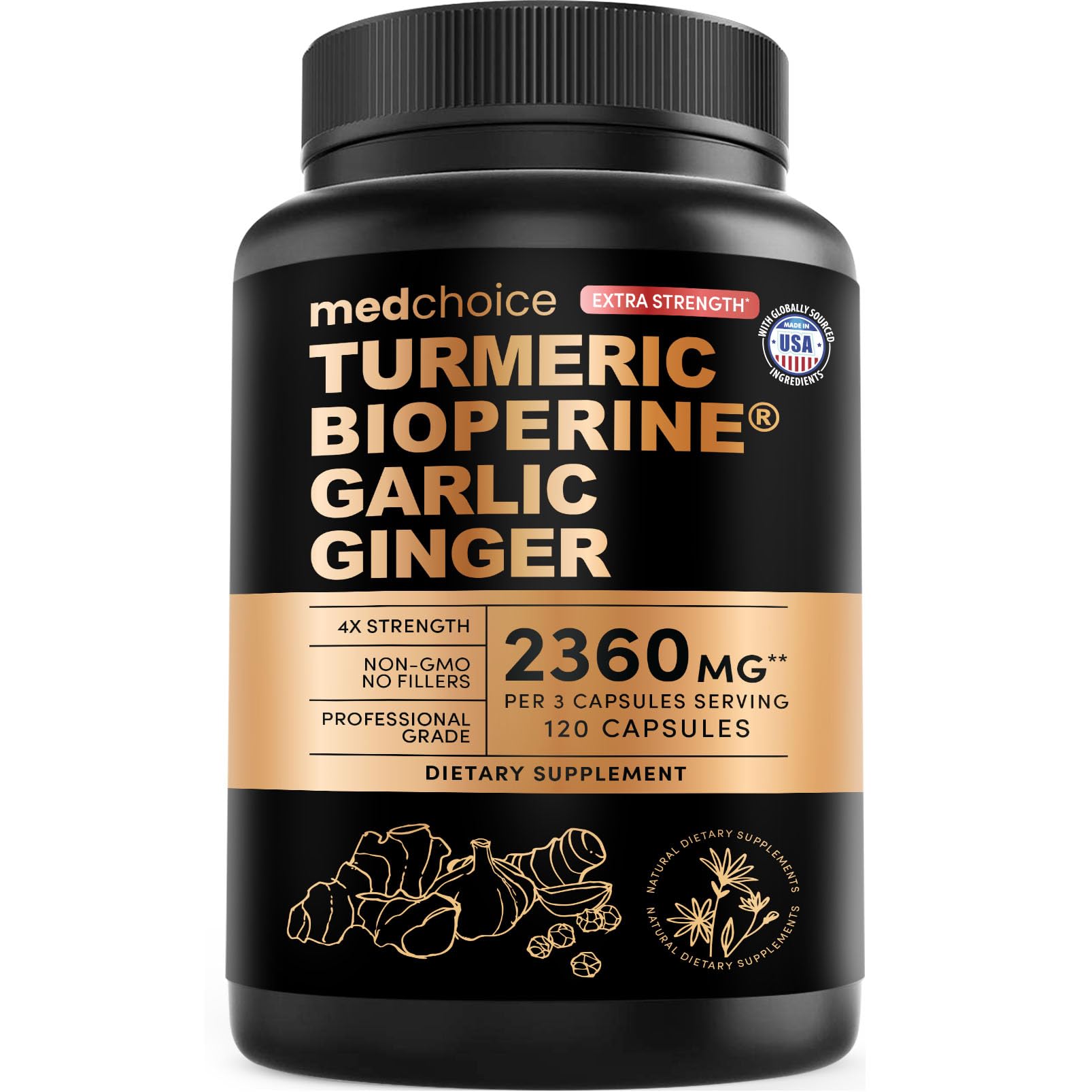 MEDCHOICE turmeric capsules bottle front for daily digestive support.