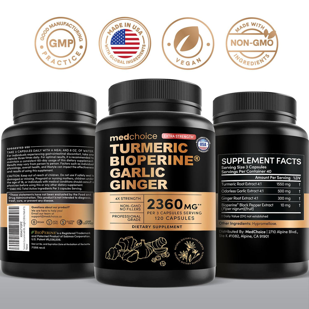 MEDCHOICE turmeric capsules packaging box beside bottle.
