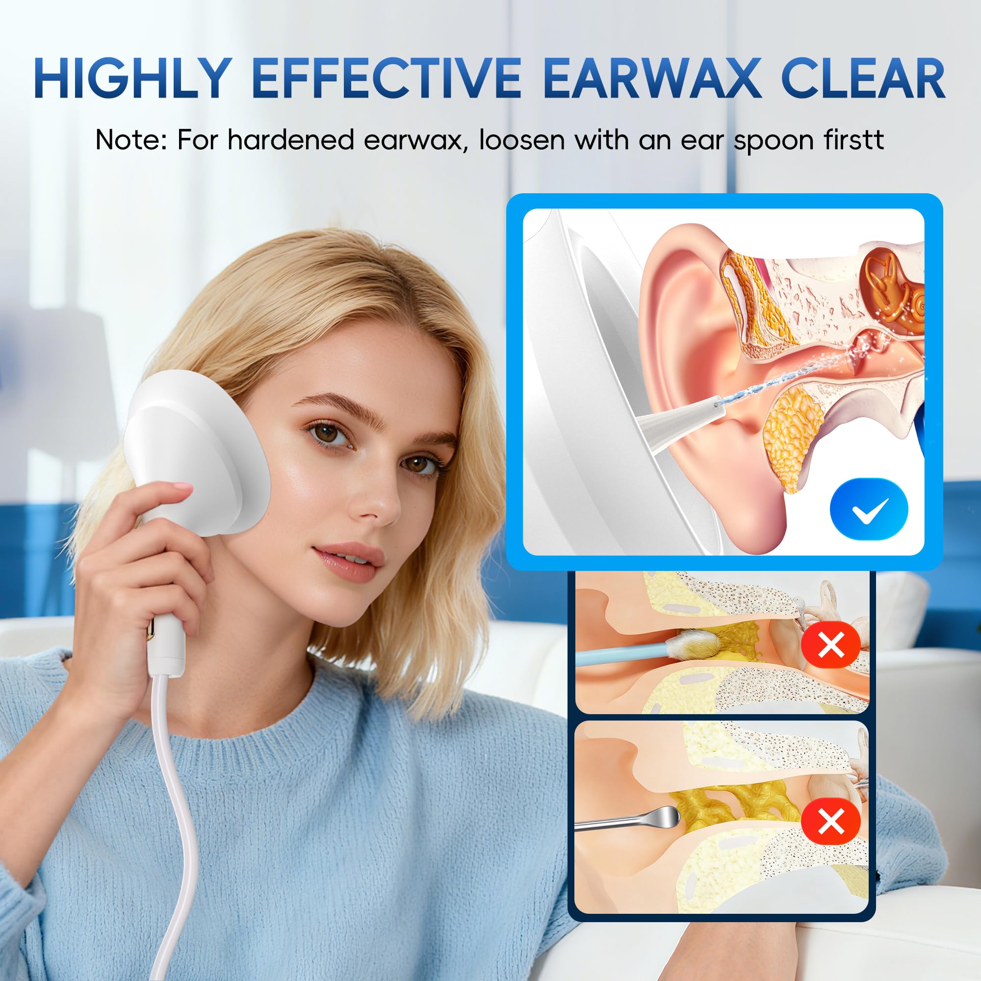 Medcodes ear cleaner with four modes for gentle to thorough rinsing.