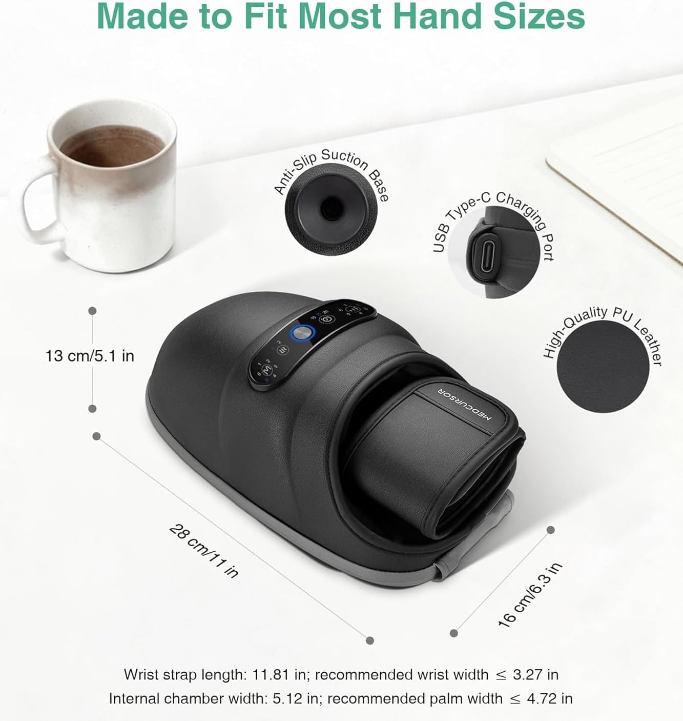 Medcursor cordless hand massager 2500mAh battery powers long uninterrupted sessions.