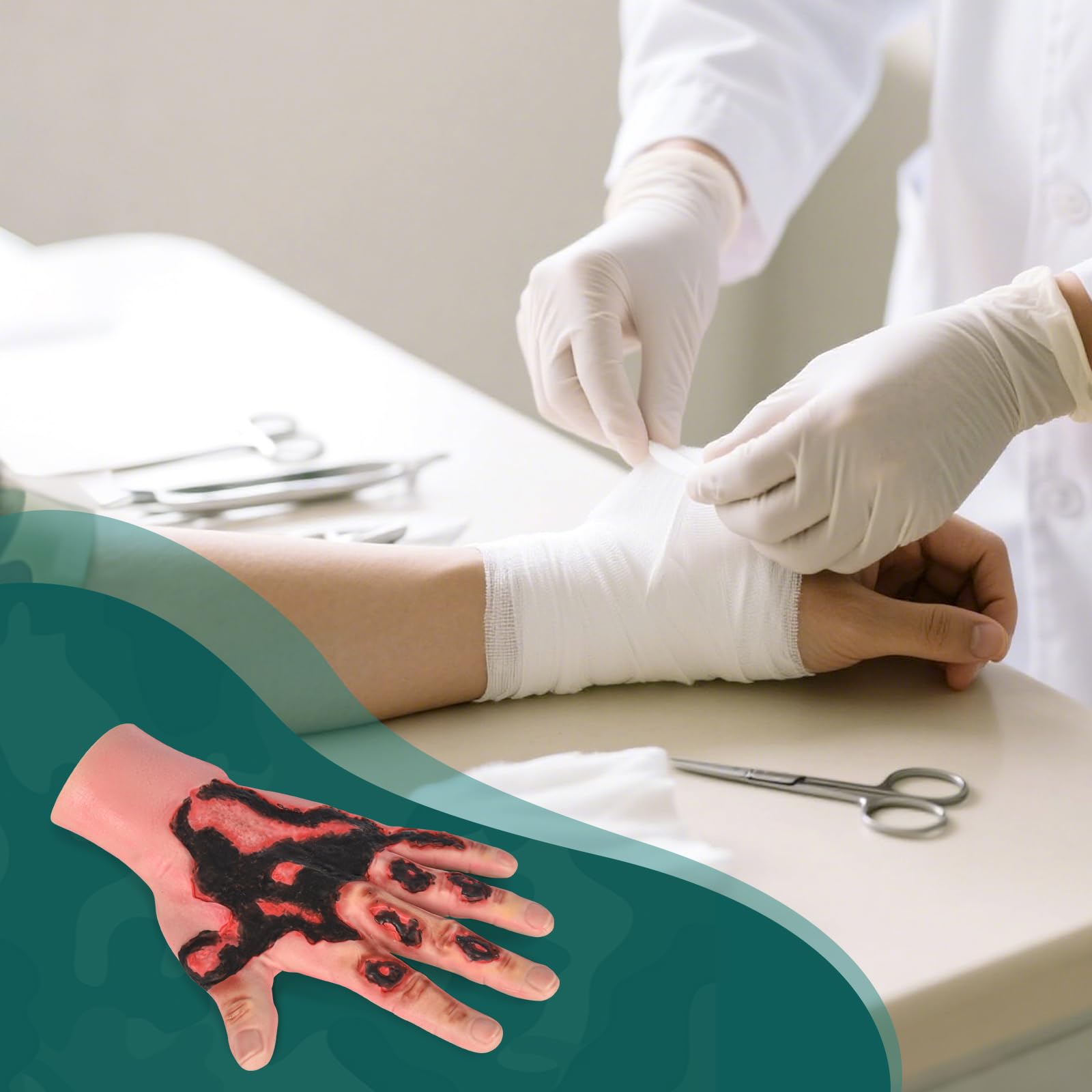 Wearable silicone hand trainer enables realistic wound care scenario practice