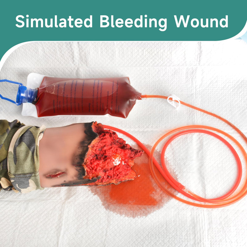 MedEduQuest wearable severed leg trainer for practicing bleed control on models