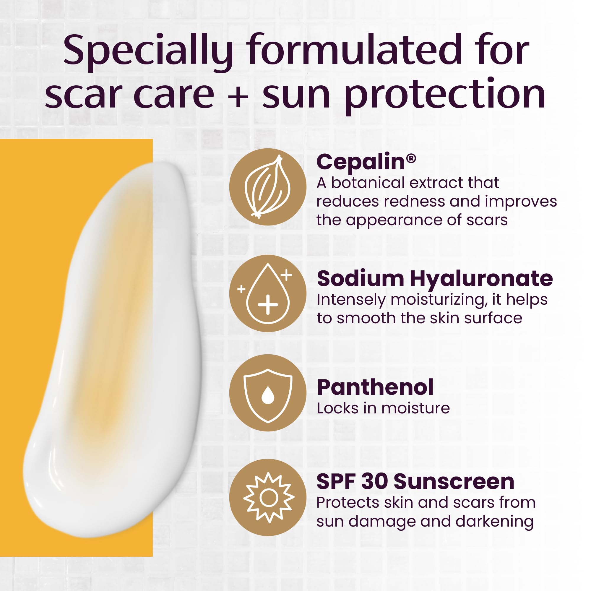 Mederma Scar Cream Plus SPF 30 advertisement highlighting sun protection