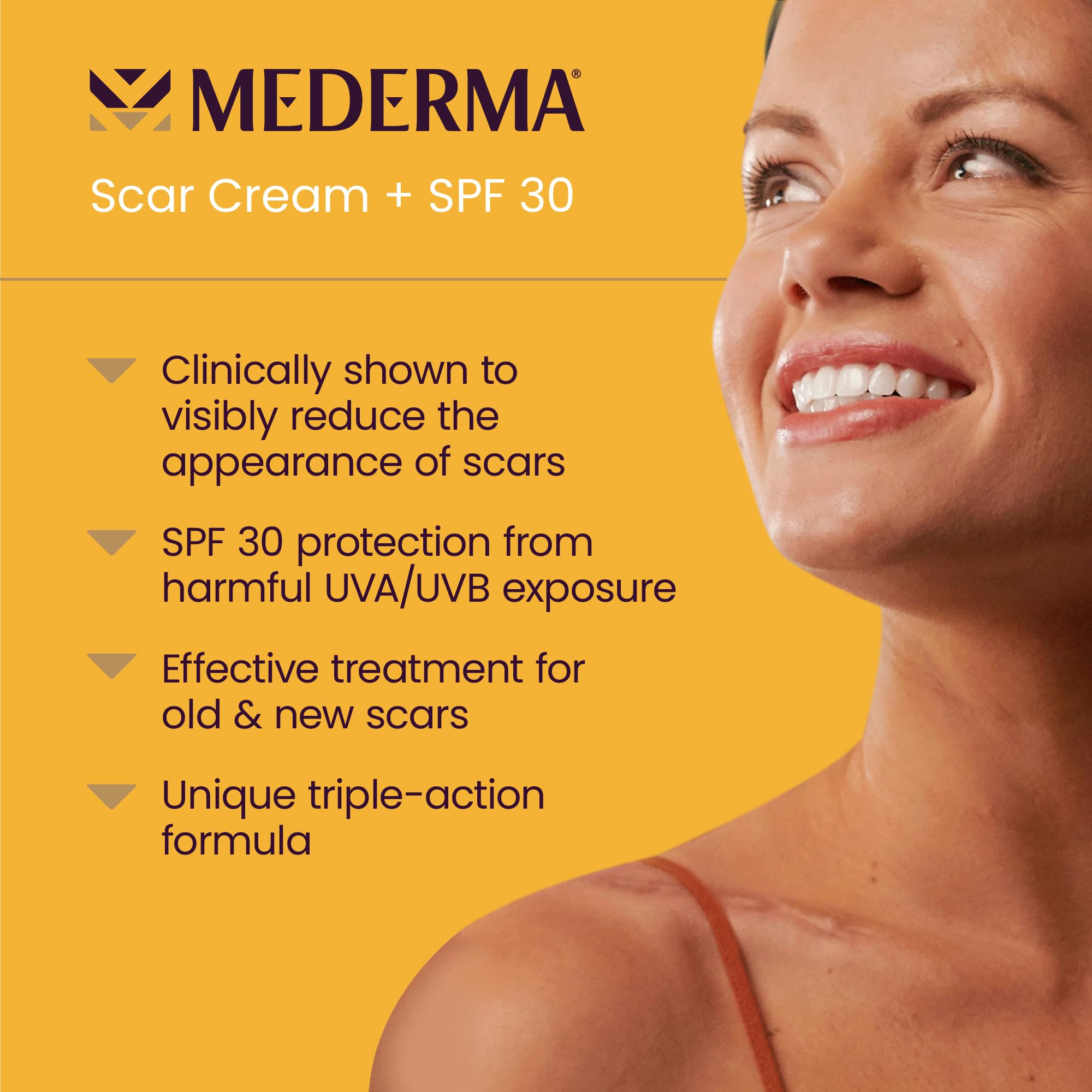 Mederma Scar Cream Plus SPF 30 tube close-up showing smooth texture