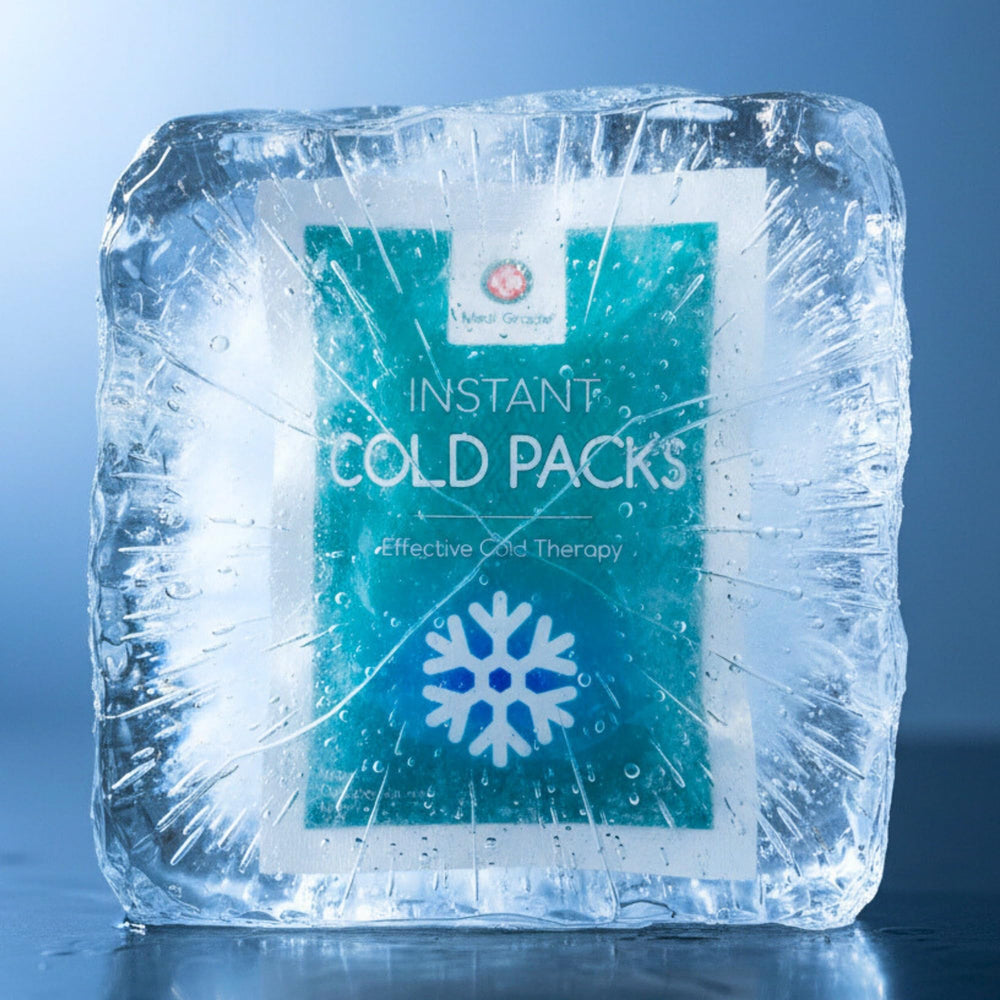 Medi Grade instant cold pack secured on neck and shoulders