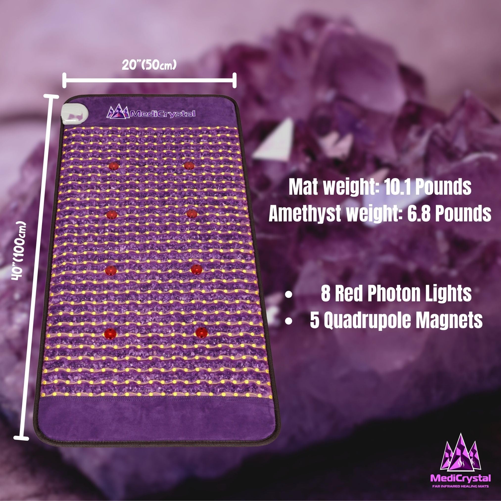 MediCrystal natural amethyst crystals showcased for soothing home spa ambience