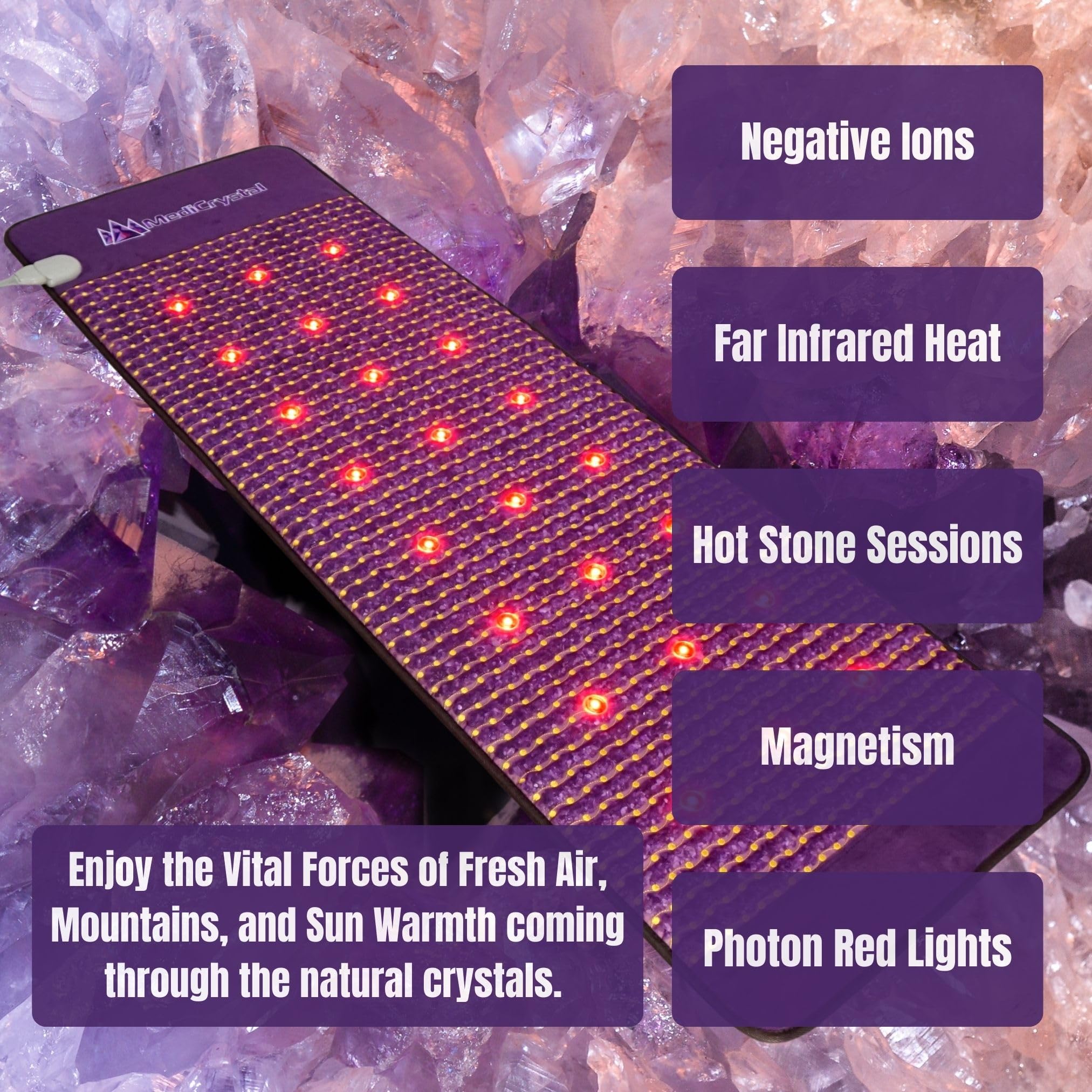 MediCrystal purple suede cover adds luxury, easy cleaning, and sweat resistance