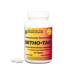 MediNiche Ortho-Tabs bottle front highlighting bone health support.