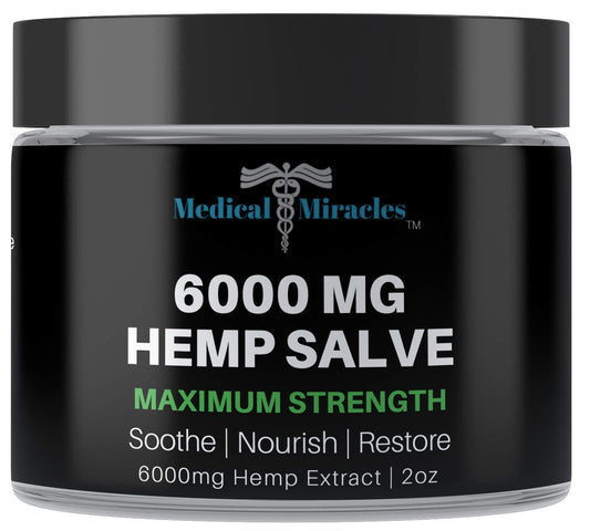 Medical Miracles healing salve 6000mg bottle for targeted joint and muscle relief.