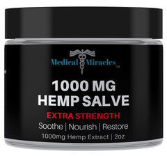 Medical Miracles hemp 1000mg salve bottle close-up for targeted relief.