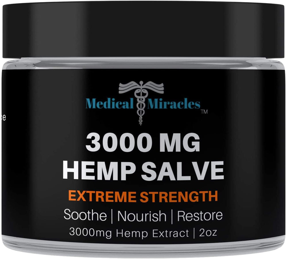 Medical Miracles Hemp 3000mg salve jar for joints and muscles, soothing daily use.
