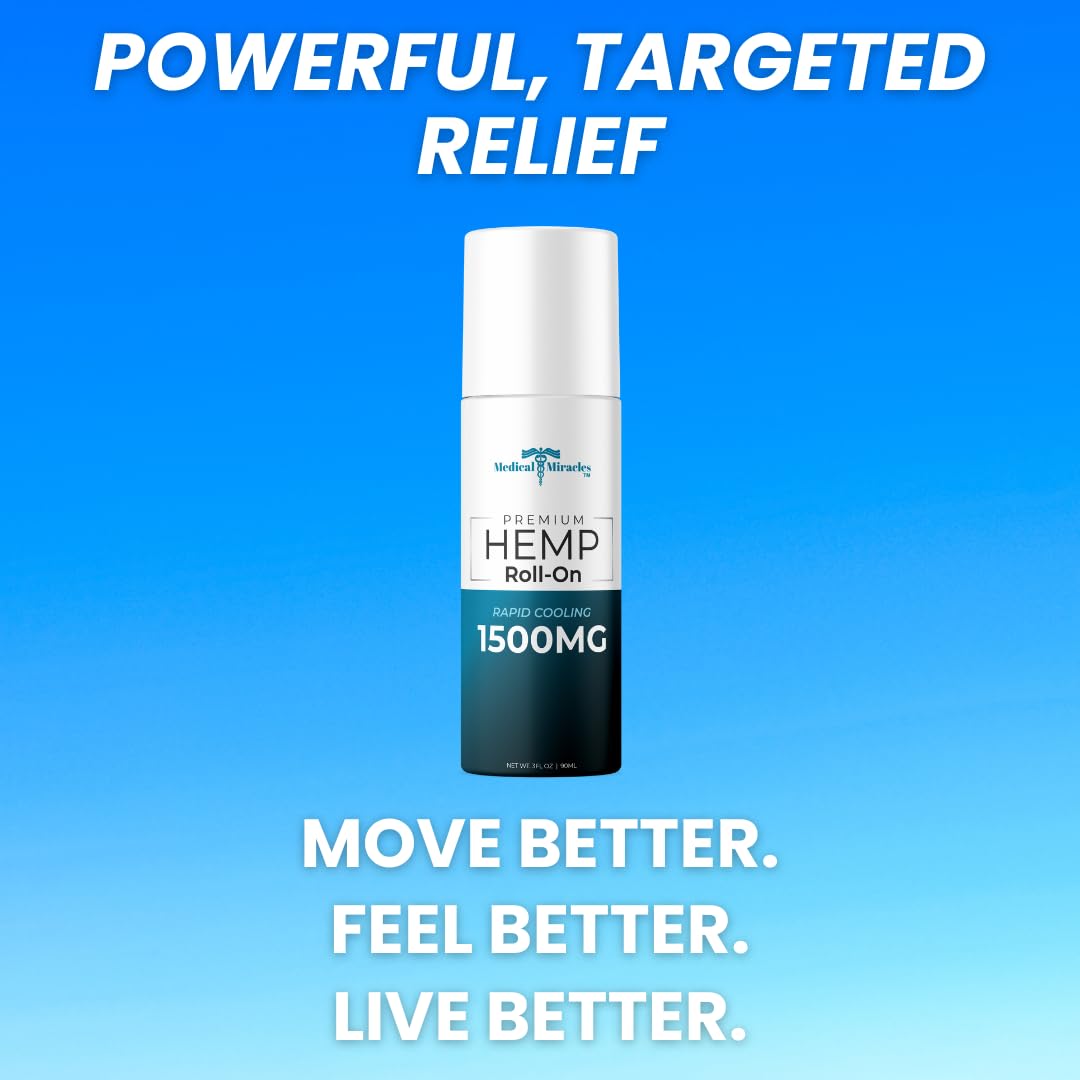 Medical Miracles hemp roll-on applied to hip area for localized comfort.