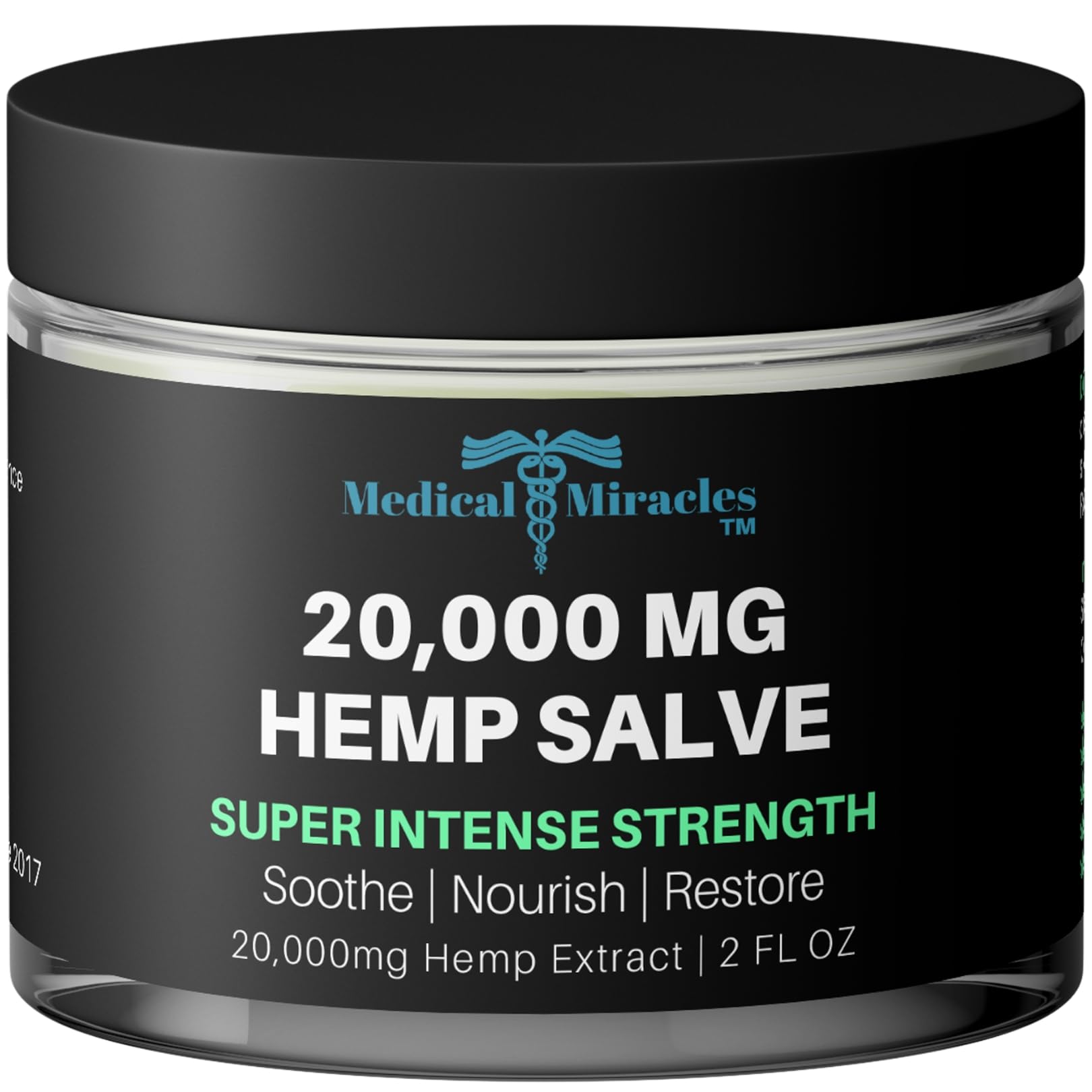 Medical Miracles hemp salve jar close-up for premium topical care.