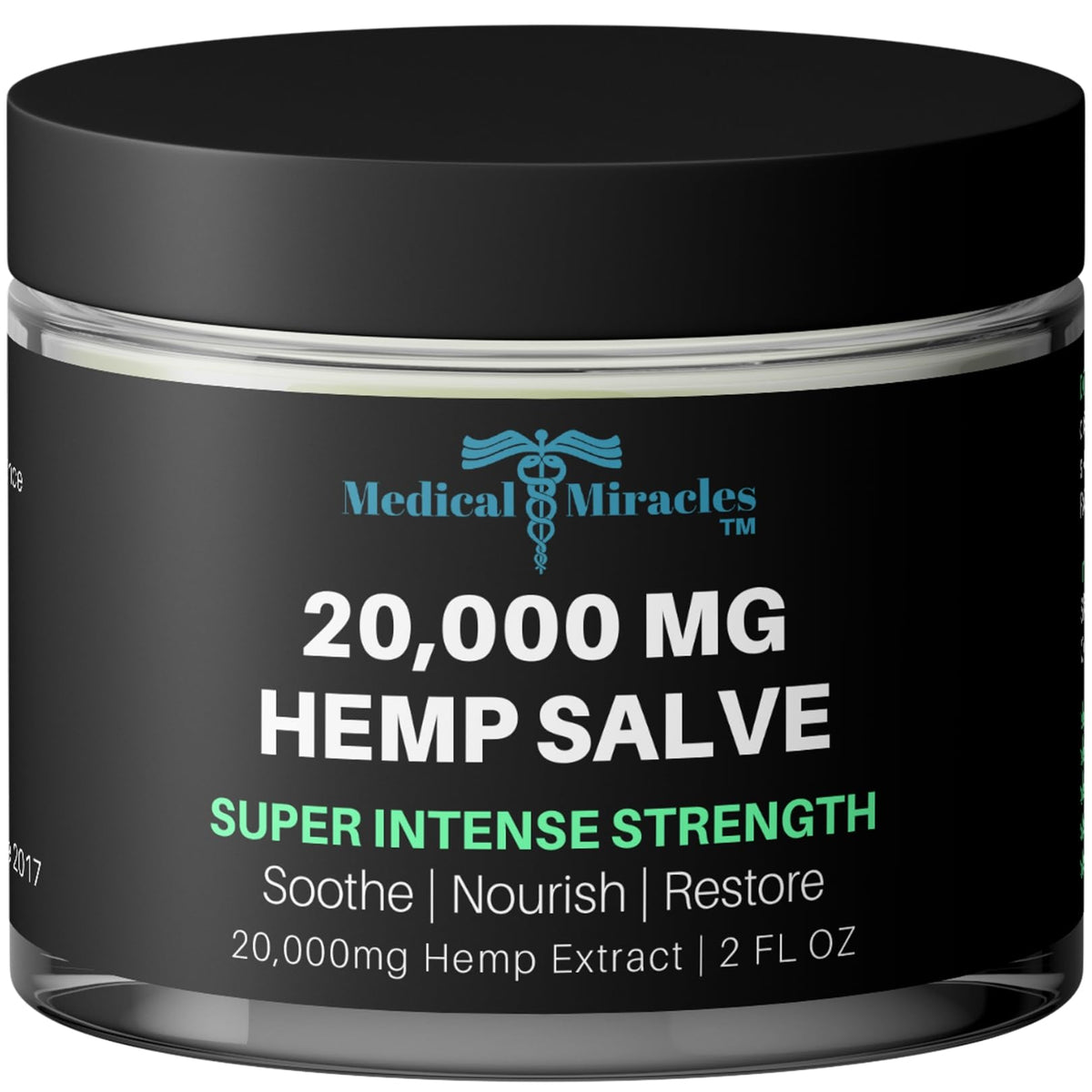 Medical Miracles hemp salve jar close-up for premium topical care.