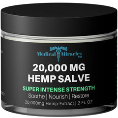 Medical Miracles hemp salve jar close-up for premium topical care.