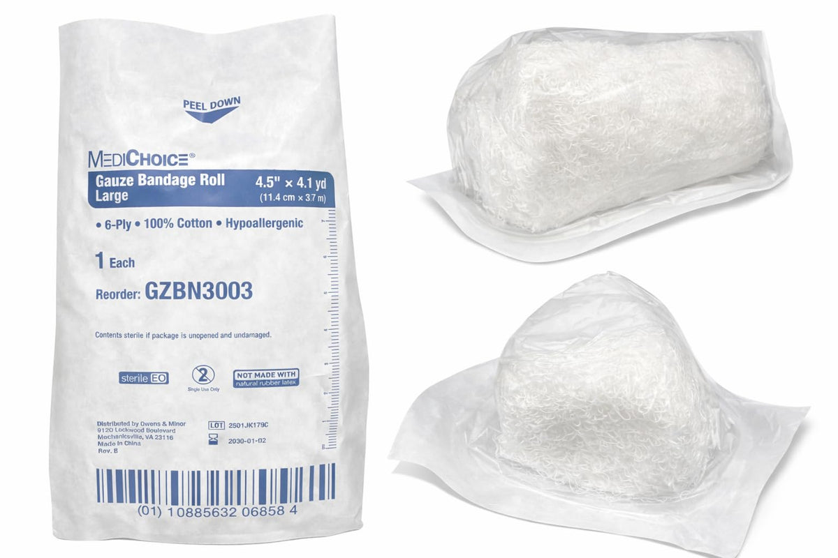 MediChoice sterile gauze roll bandage ready for wound dressing and secure absorbent protection