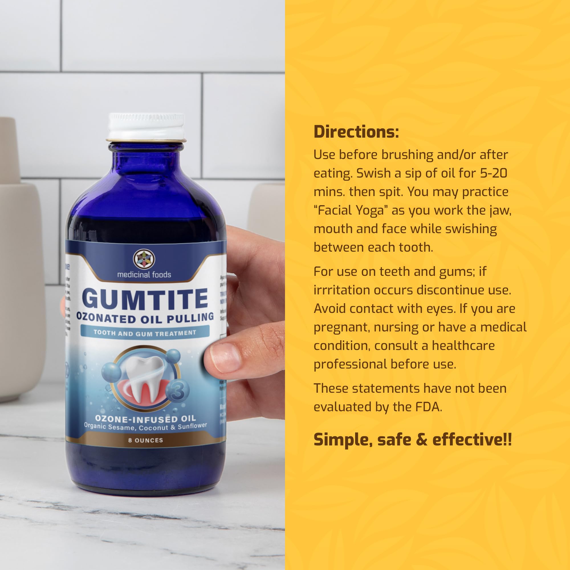 Gumtite natural ingredients label highlights chemical-free care for gums.