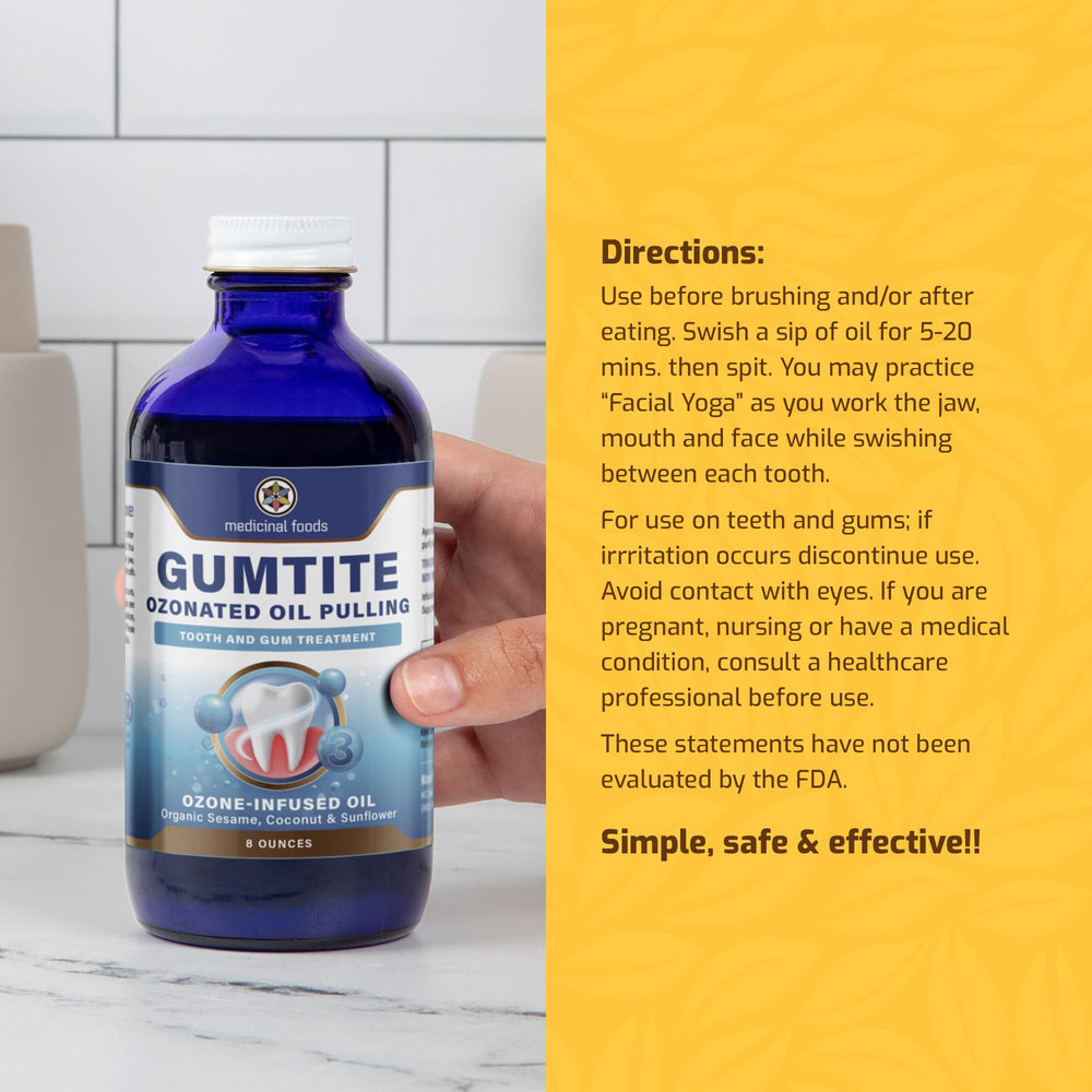 Gumtite natural ingredients label highlights chemical-free care for gums.