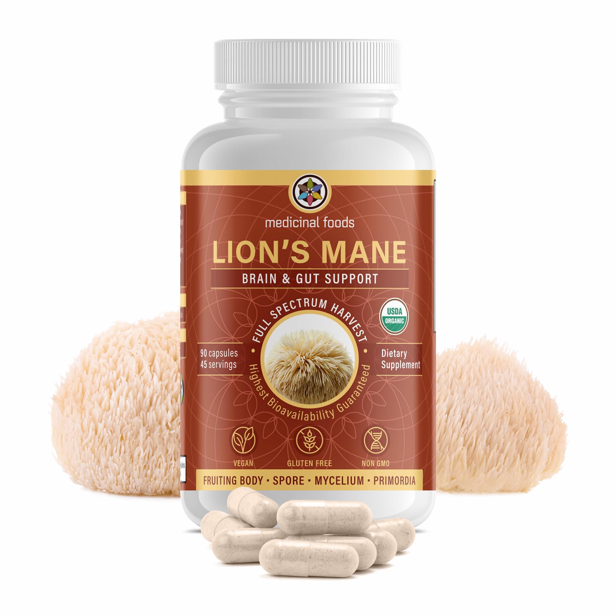 Medicinal Foods Lion’s Mane bottle on desk for daily focus support