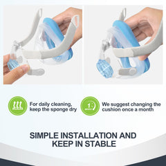 MEDICOLOR CPAP setup with frame and cushion in comfortable daily use