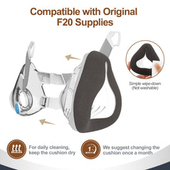 Medicolor cushion with tool-free snap-on installation on AirFit F20 frame.