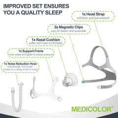 MEDICOLOR Wisp tube and head strap enable easy nightly adjustments and secure hold.