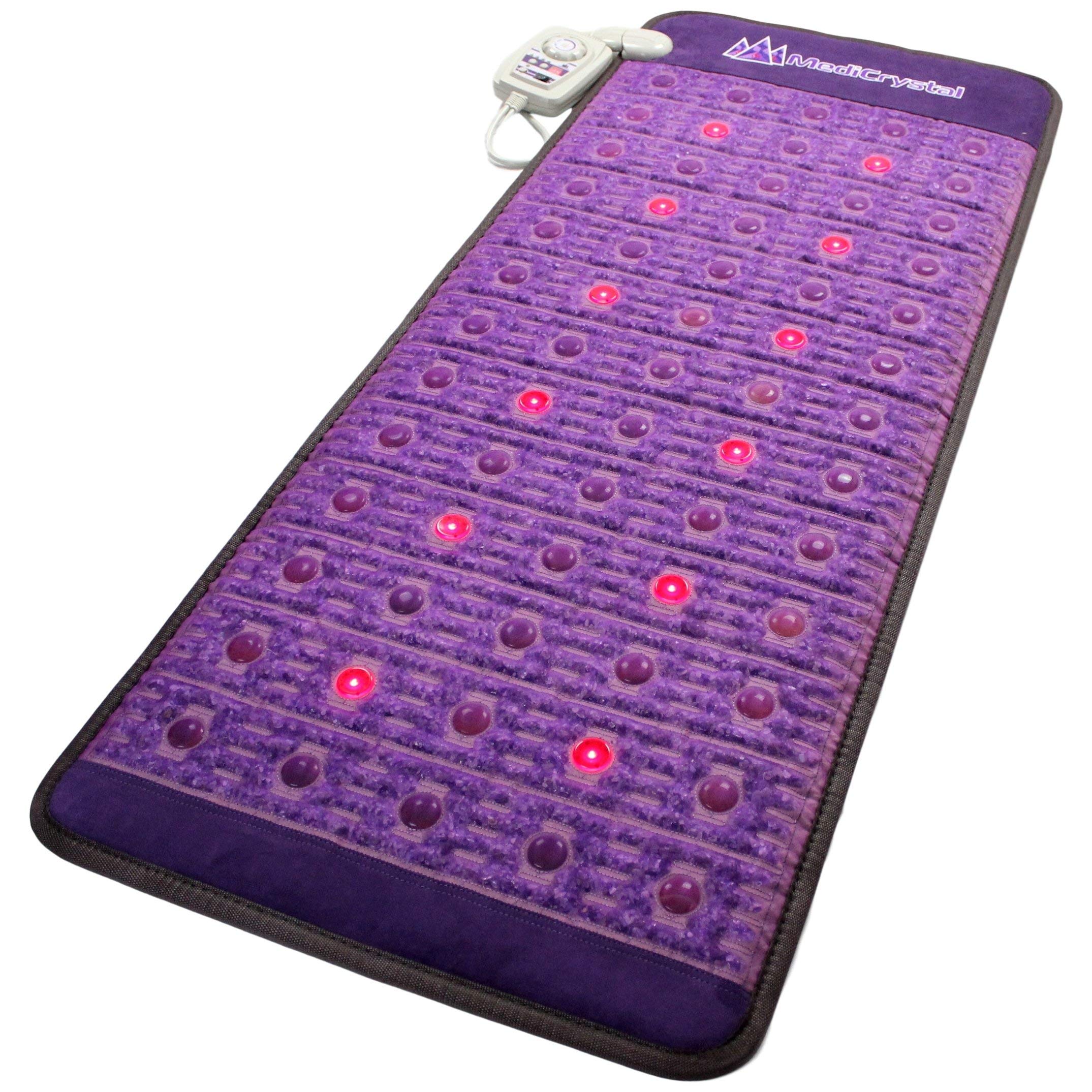MediCrystal far infrared amethyst mat setup shows layered build for soothing warmth across the body