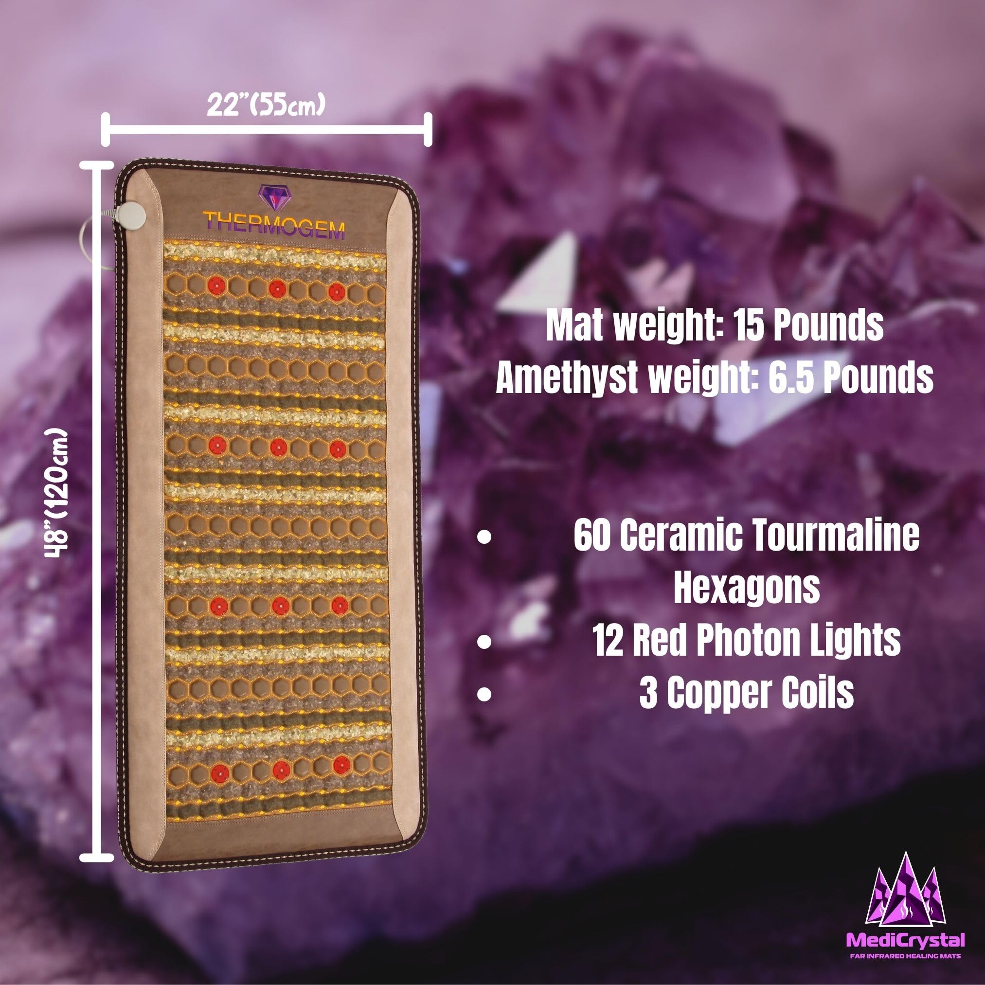 MediCrystal ThermoGem amethyst tourmaline crystals add luxury to the heating session.