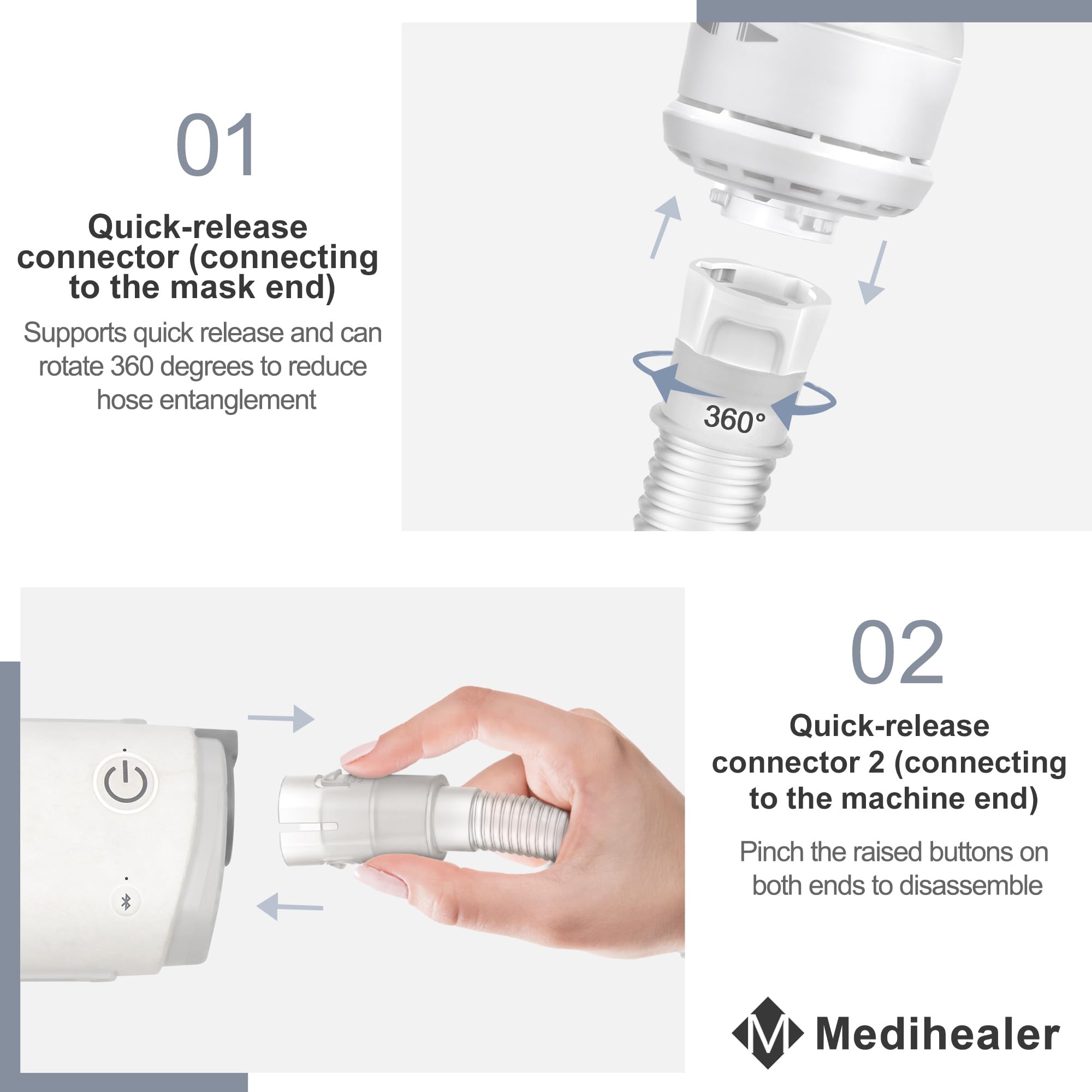 Medihealer CPAP tubing 74.8 inches long; greater reach for flexible sleep setups.