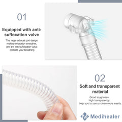 Medihealer dual-wall tube: secure, flexible connection reduces drag during sleep.