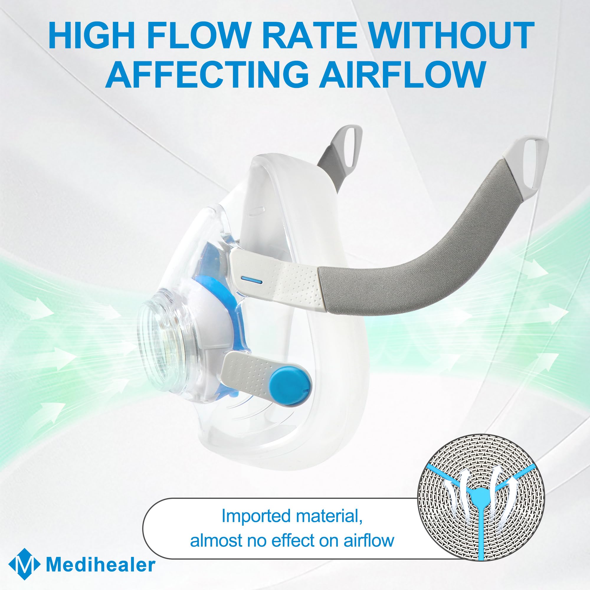 Medihealer F20-compatible AirMini capsule close-up showing airtight fit for quiet sleep.