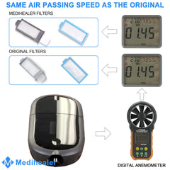Medihealer filter-frame attached design—filters come pre-assembled for quick replacement