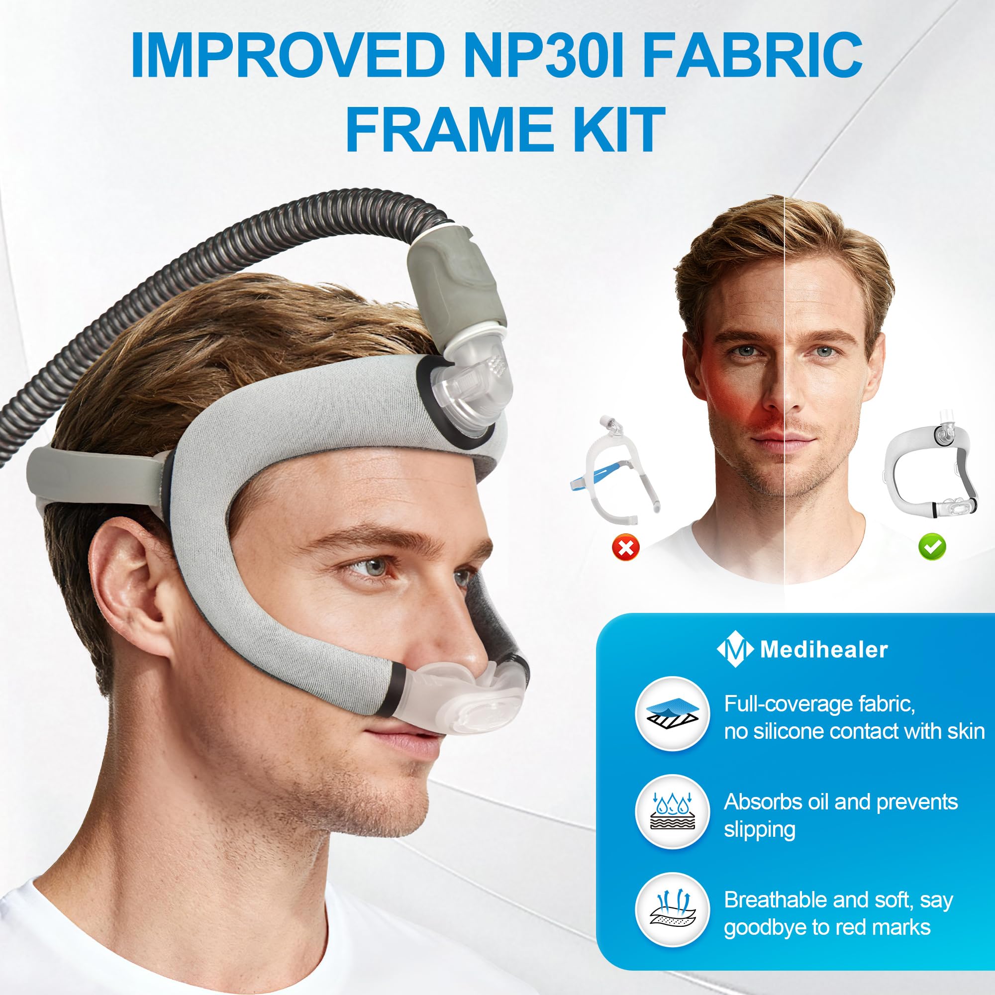 Medihealer N30i frame accordion stretch adapts to face shapes.