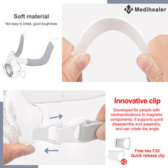 Non-magnetic clips for AirFit F20 provide easy, secure connection