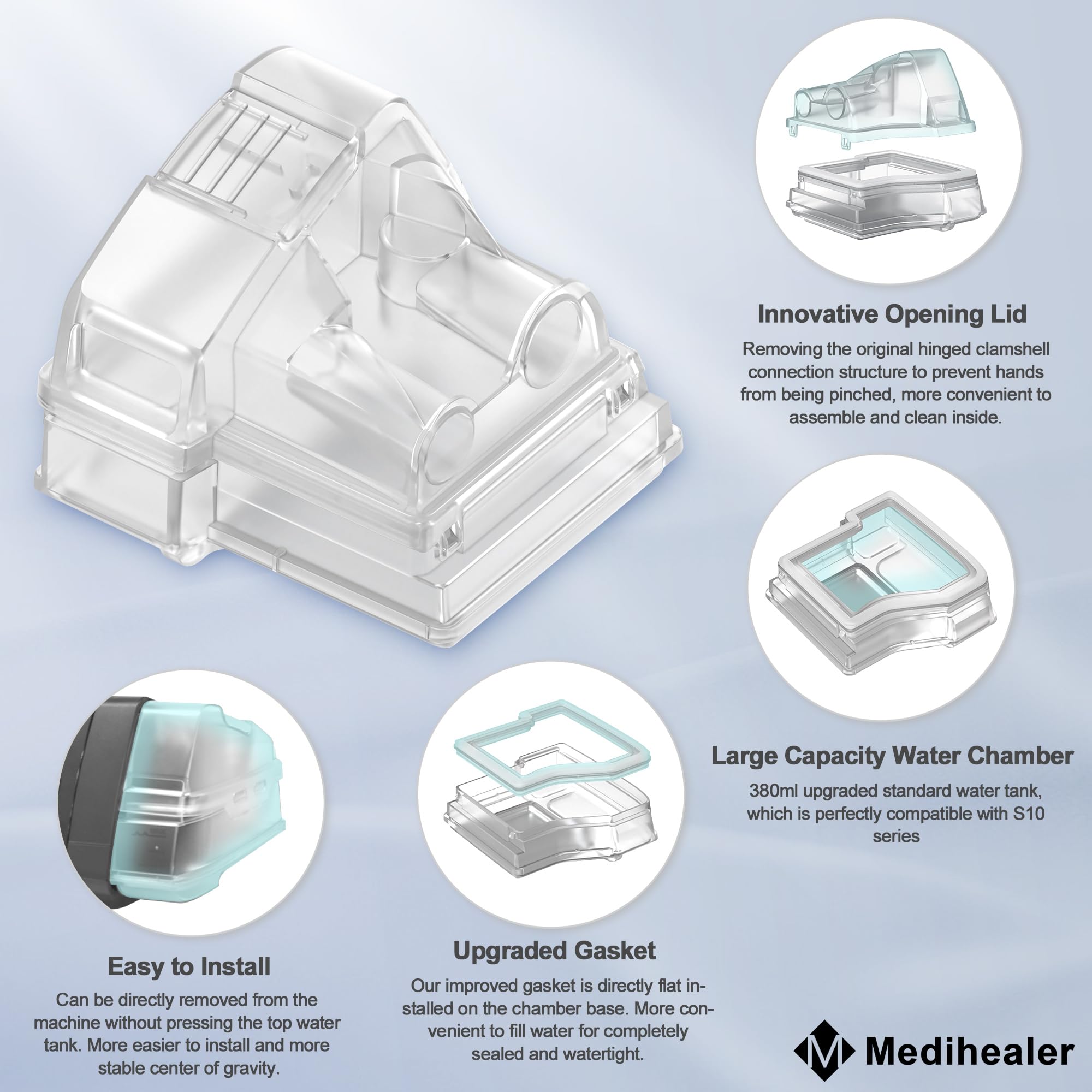 medihealer water chamber air10 hose cover extended view highlights 72-inch insulation