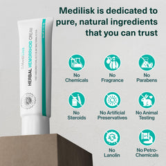 MediLisk Herbal Hemorrhoid Cream texture closeup showing creamy consistency for gentle application.