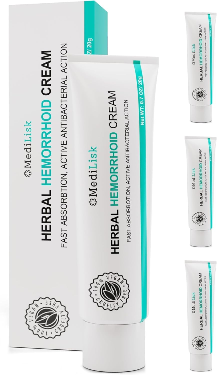 MediLisk Herbal Hemorrhoid Cream tube with quick-application design for on-the-go relief.