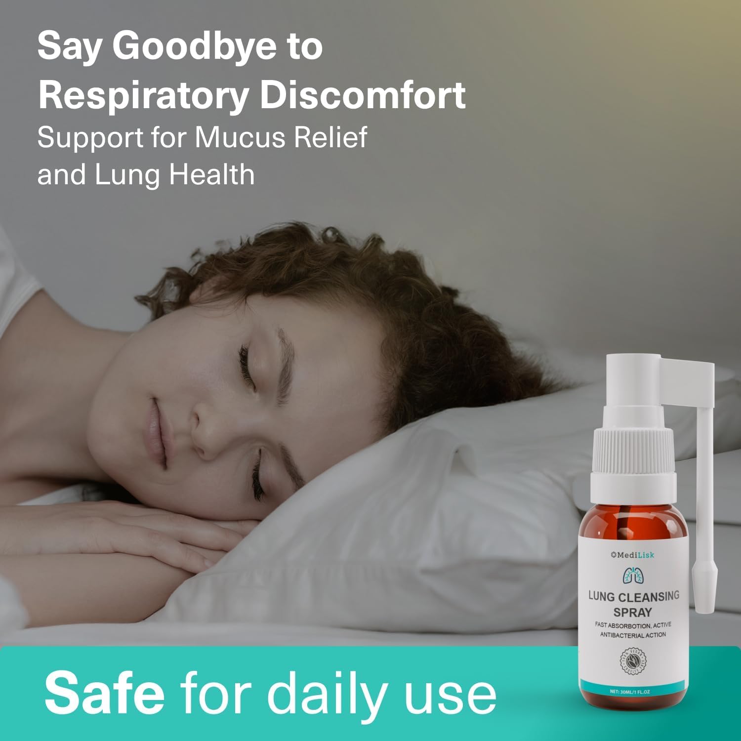 MediLisk Lung Cleansing Spray cap and nozzle close-up for precise spray delivery.