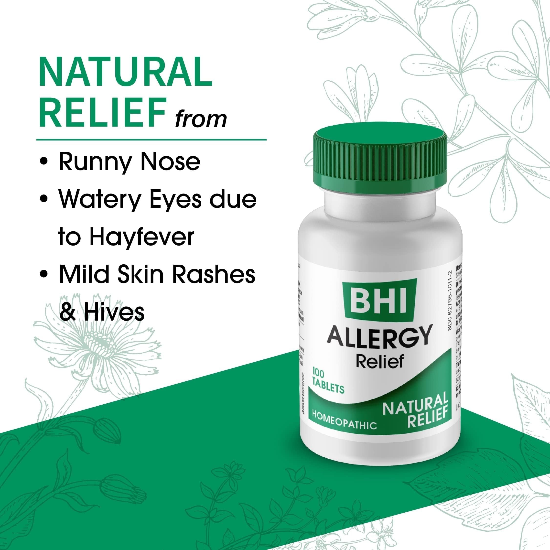 MediNatura BHI Allergy Relief tablets stacked in a compact pack.