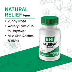 MediNatura BHI Allergy Relief tablets stacked in a compact pack.