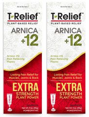 MediNatura T-Relief Arnica Cream twin-pack bottle pour for quick topical ease