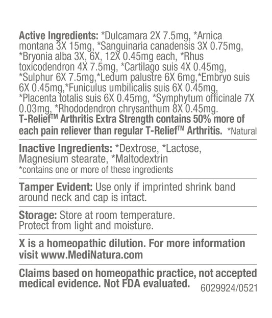 MediNatura T-Relief Extra-Strength Arnica tablets for fast-absorption relief of soreness