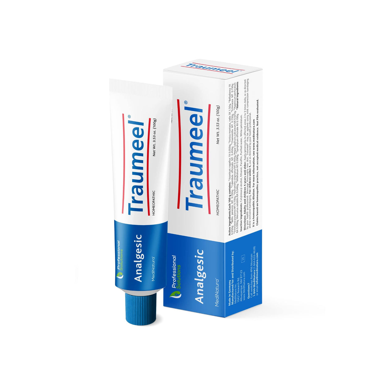 MediNatura Traumeel ointment bottle closeup for quick topical relief on sore muscles