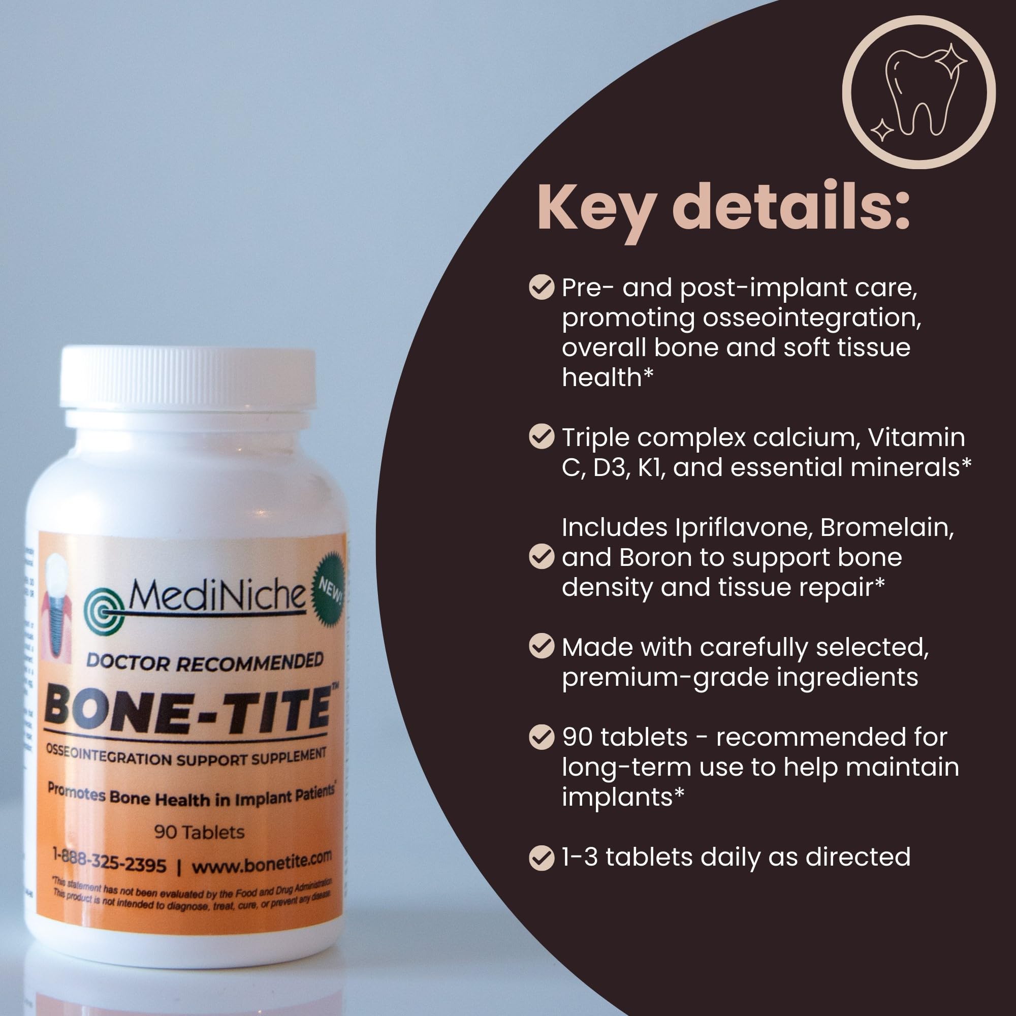 MediNiche Bone-Tite tablets arranged for a daily routine.