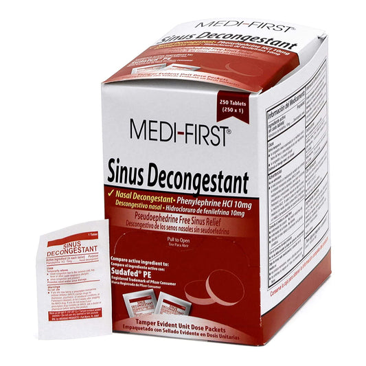 Medique 80948 sinus decongestant tablet bottle offering non-drowsy nasal relief.