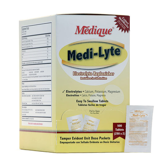 Medique Medi-Lyte bottle with tablets for easy electrolyte replenishment.