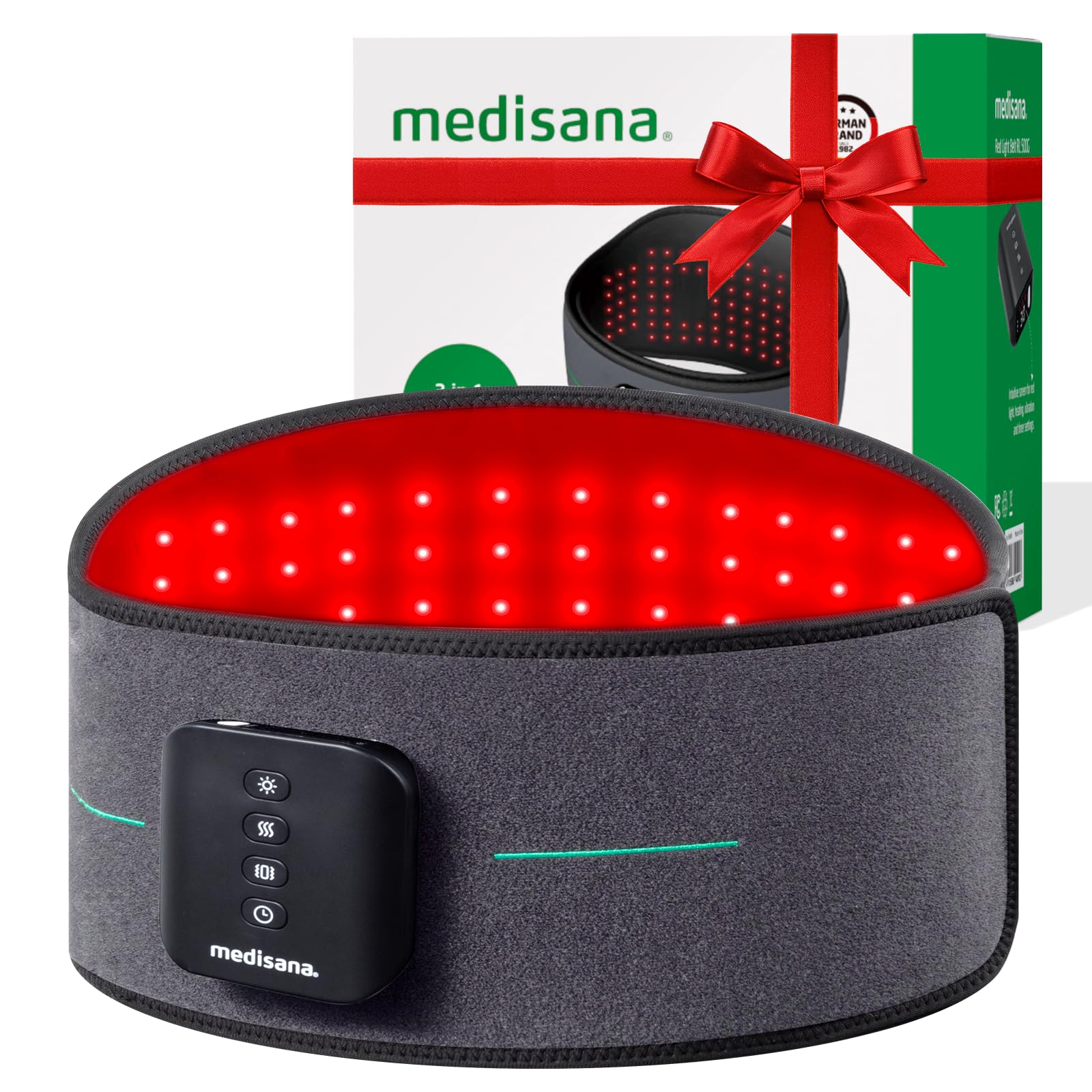 Medisana 3-in-1 Red Light Massager Belt front view for targeted back therapy at home