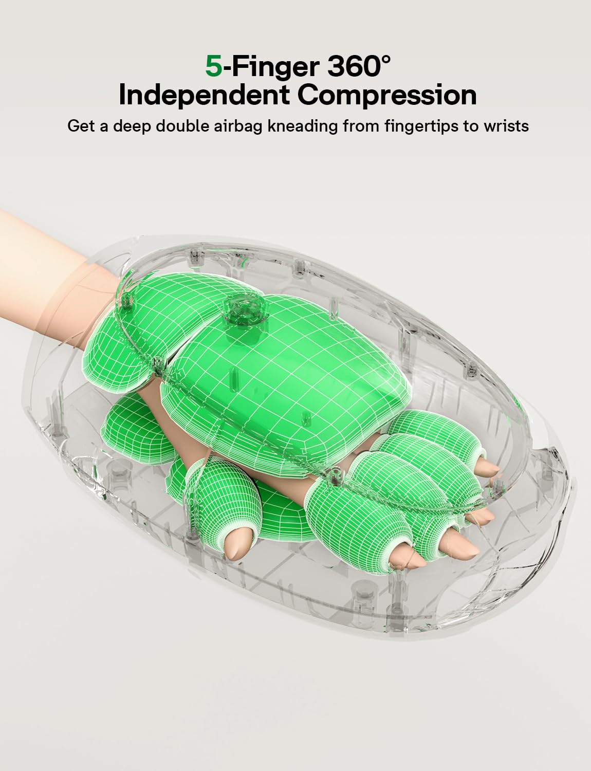 Medisana Hand Massager inner view highlights finger-by-finger compression for targeted relaxation.