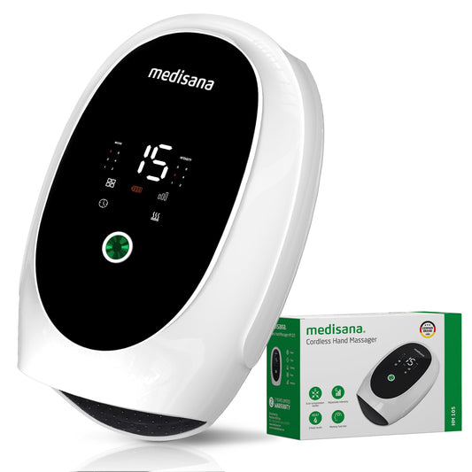 Medisana Hand Massager outer view showcases ergonomic design for comfortable, full-hand use.