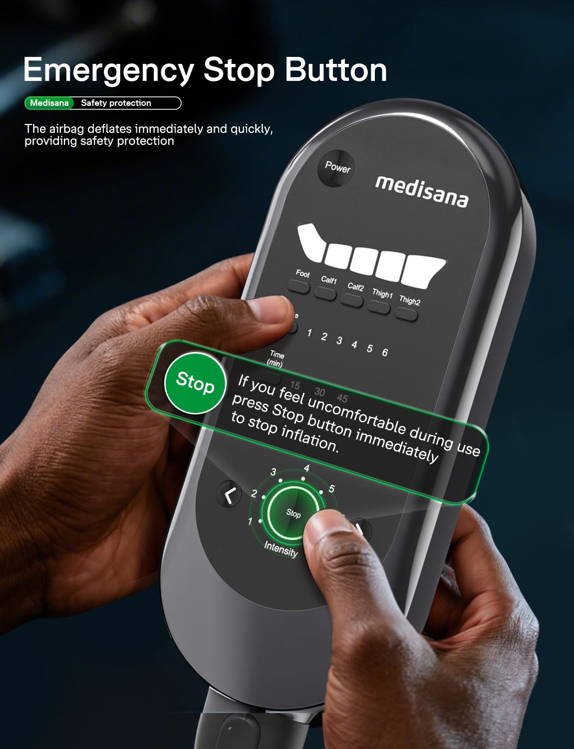 Medisana leg massager with zippered design makes storage simple.